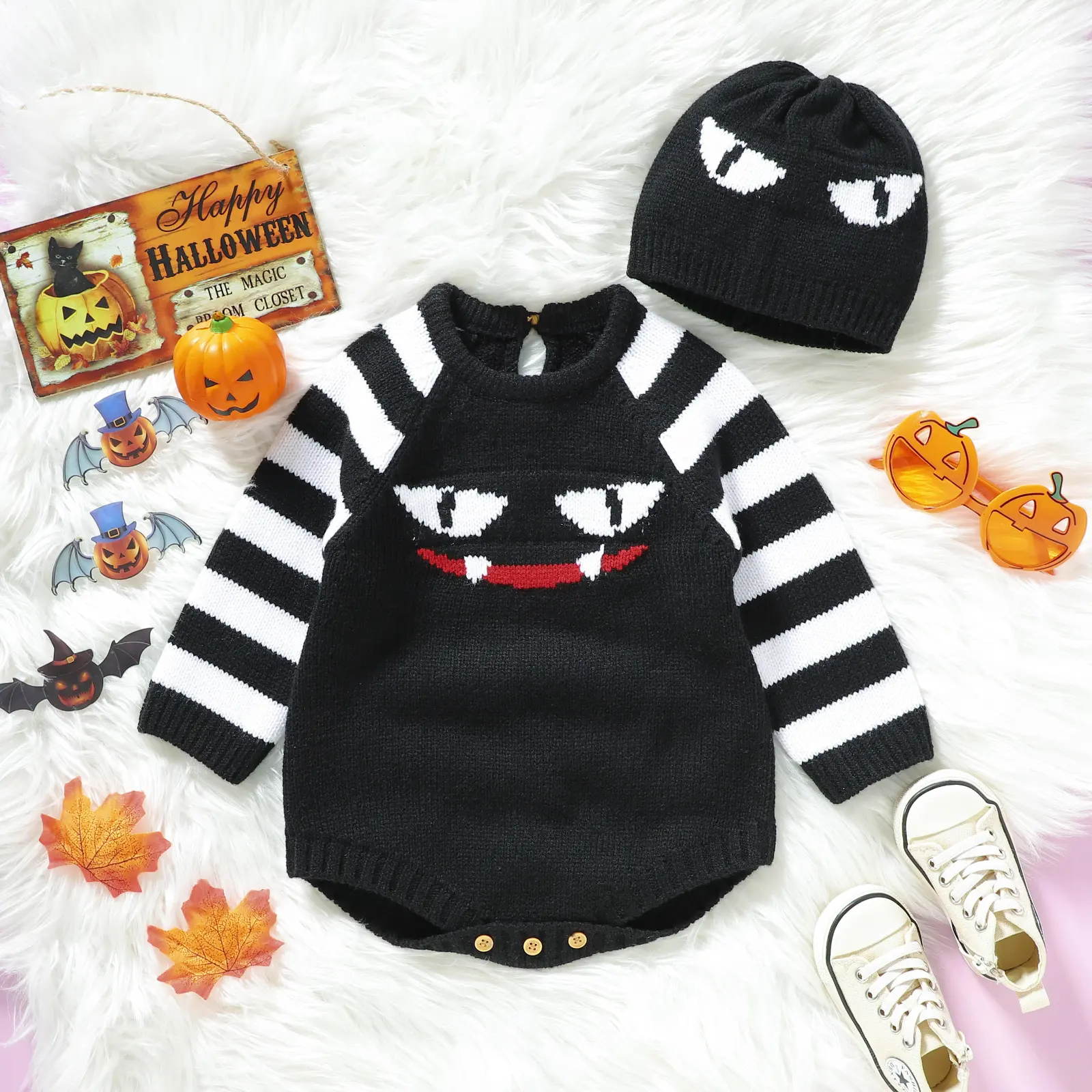 MIMIXIONG bébé tricoté costumes 2 pièces ensembles drôle Design Halloween thème Costume enfants vêtements