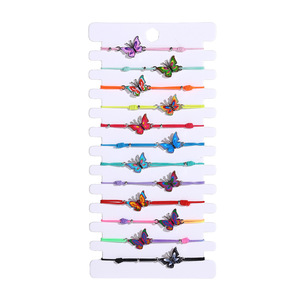 Wholesale 12pcs Set <strong>Beaded</strong> <strong>String</strong> Woven Cute Butterfly Dolphin Pattern Stainless Steel <strong>Elastic</strong> Bracelets Pearl Main Stone <strong>Beaded</strong>