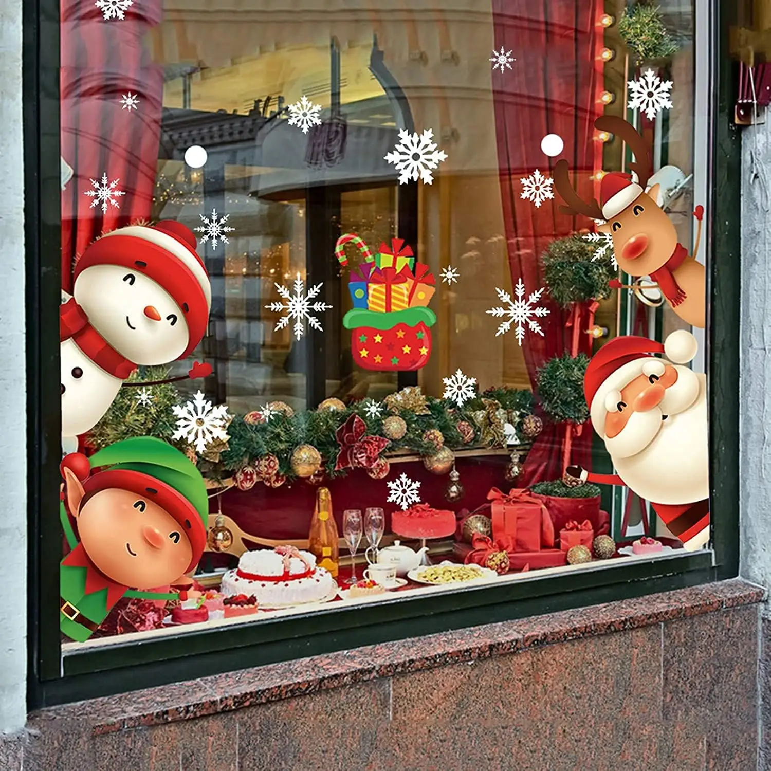 Pegatinas de Navidad para ventana de copos de nieve, 9 Uds., para vidrio, calcomanías navideñas, decoraciones, vacaciones, copos de nieve, calcomanías de renos de Papá Noel