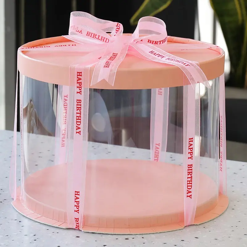 Caixa redonda de bolo de plástico transparente