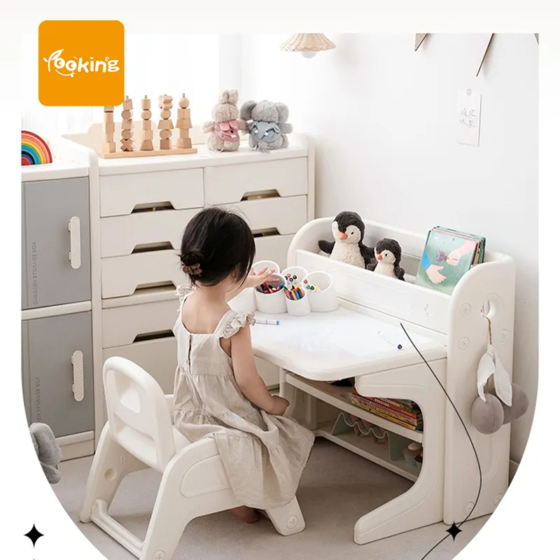 Muebles de plástico para guardería, escritorio y silla para niños pequeños, mesa y juego de muebles para niños