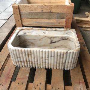 高端豪华卡拉卡塔中提琴大理石水槽采用精炼石材现代设计罗纹三边矩形形状包括排水器 - Product Image 4