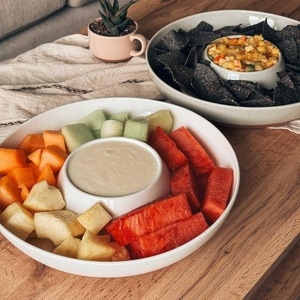 Seramik cips ve Dip servis tepsisi cips ve Salsa, sebzeler ve Dip, meyve, aperatifler, eğlenceli, barındırma için büyük bölünmüş parti kase seti