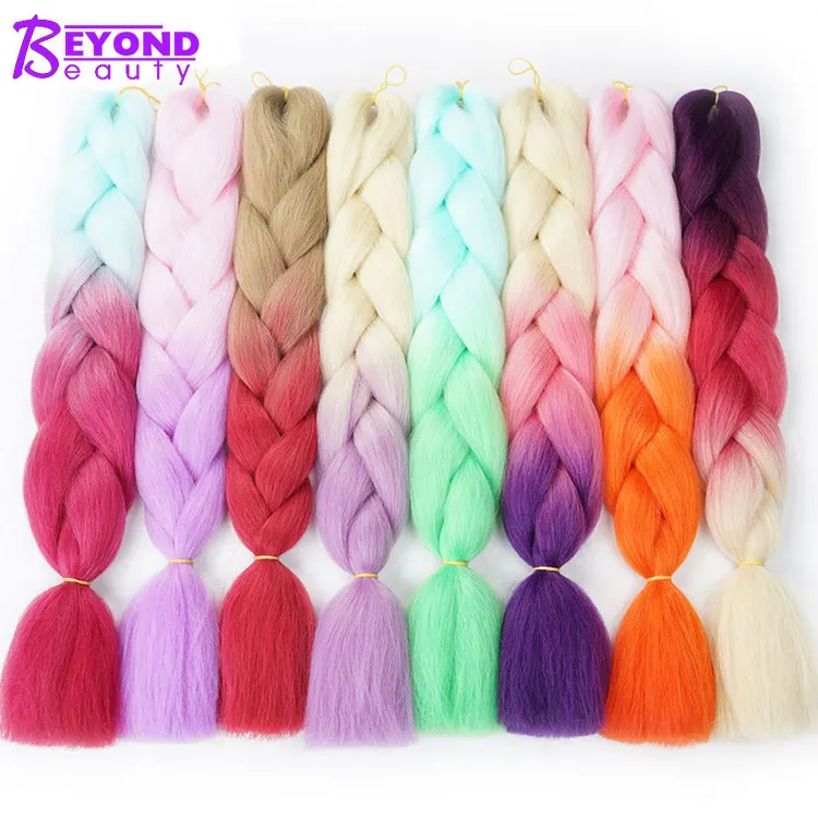 beauty supply yaki perm braiding hair Ombre pink silver black Coloured african braiding hair cheap Crochetr hair