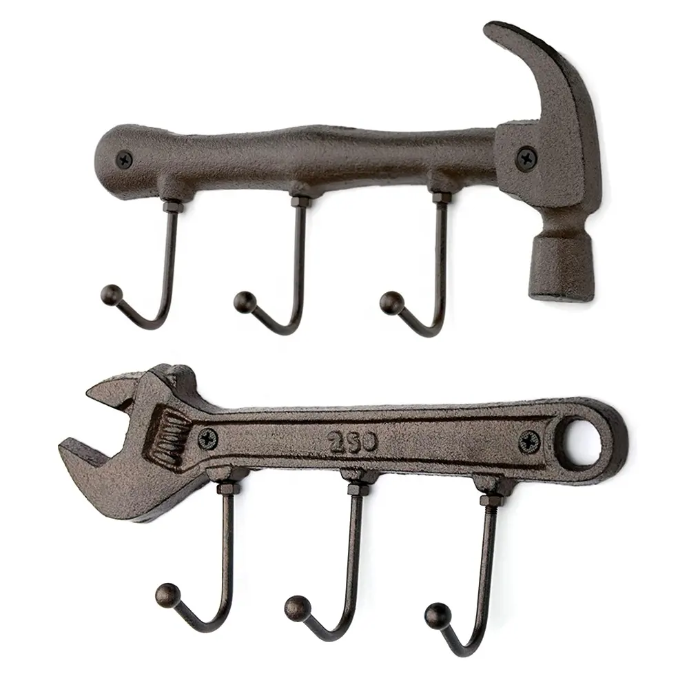 Newest Steel Hammer Wrench Wall Mounted Hanger Hook Tool Cast Iron Key Coat Hook Metal Towel Holder J Hook Hanger