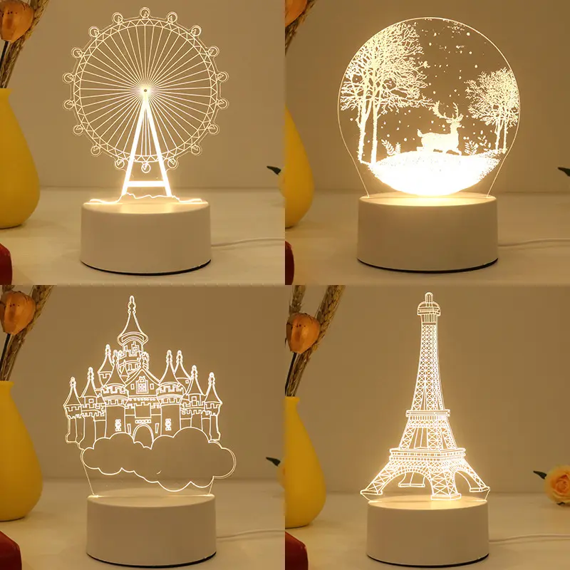 3d illusione lampade a Led Creative Cartoon Mini caldo acrilico Led lampada da tavolo decorazione luci notturne