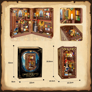 Cayi cuốn sách Nook Kit nhựa ma thuật phù thủy thủ công xây dựng khối thu nhỏ nhà Kit cuốn sách Nook thắp sáng kệ sách trang trí nhà bookend - Product Image 6