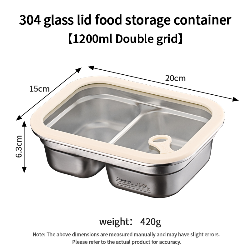 Boîte de conservation alimentaire XZ-304 avec couvercle en verre (1200 ml, 2 compartiments)