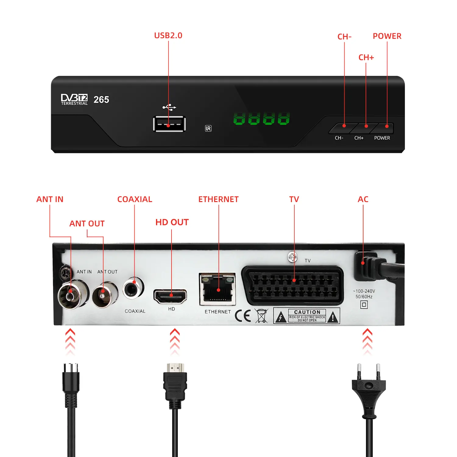 Directamente de fábrica autoradio televisión mejor Italia MPEG4 1080p HD decodificador terrestre dvbt2 WiFi sintonizador de TV digital de la DVB-T2