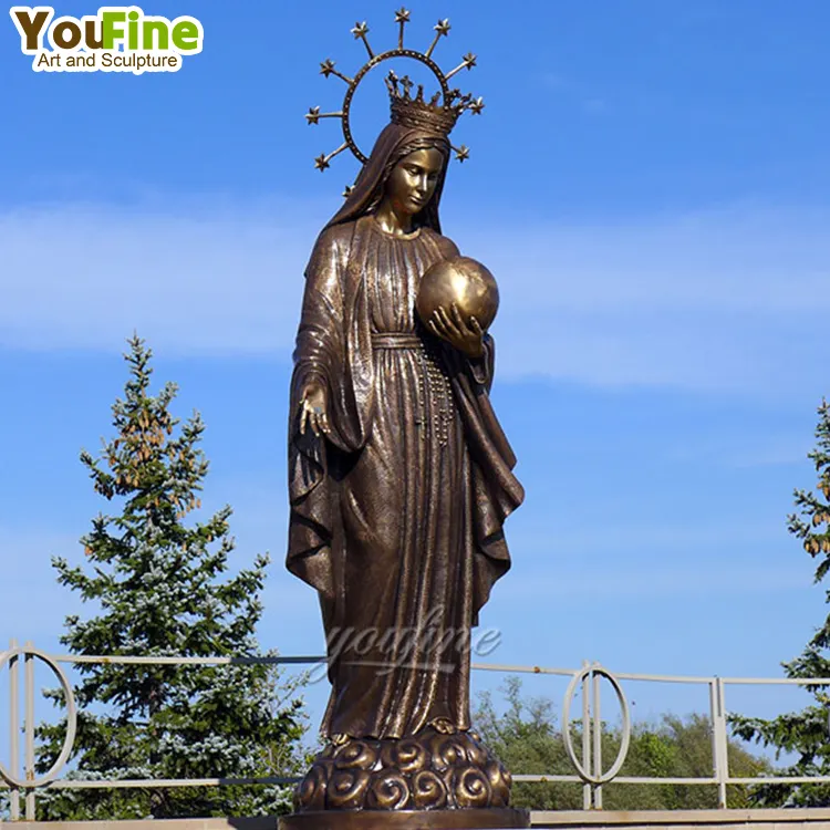 Escultura de Metal fundido religioso de gran tamaño para exteriores, escultura de St Mary de bronce con bola