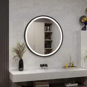 Liga de alumínio circular espelho do banheiro emoldurado com luzes Banheiro do hotel Espelho luminoso inteligente LED <span class=keywords><strong>Touch</strong></span> Makeup <span class=keywords><strong>Mirror</strong></span>