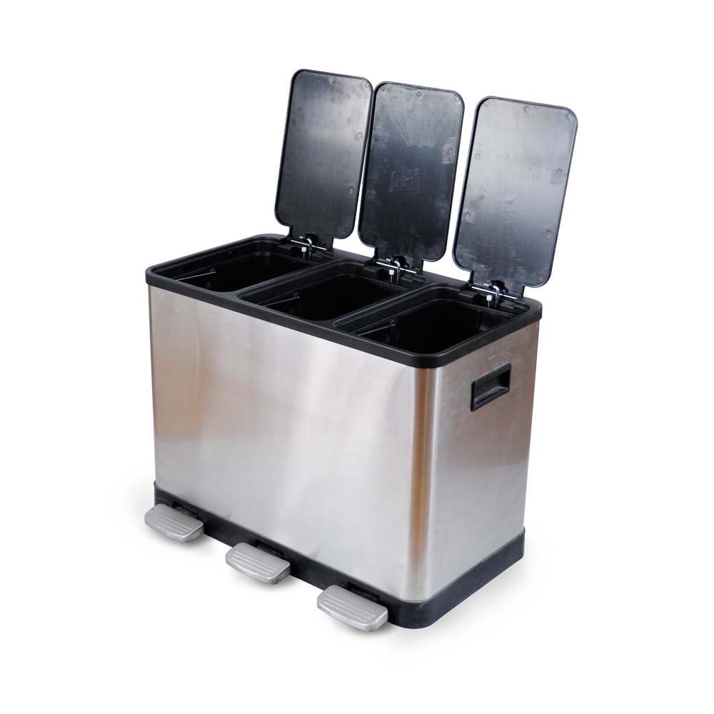 Classified Outdoor Rubbish Bin Park Street Metal Trash Can Sorting Trash And Recycling 3 in one Dustbin