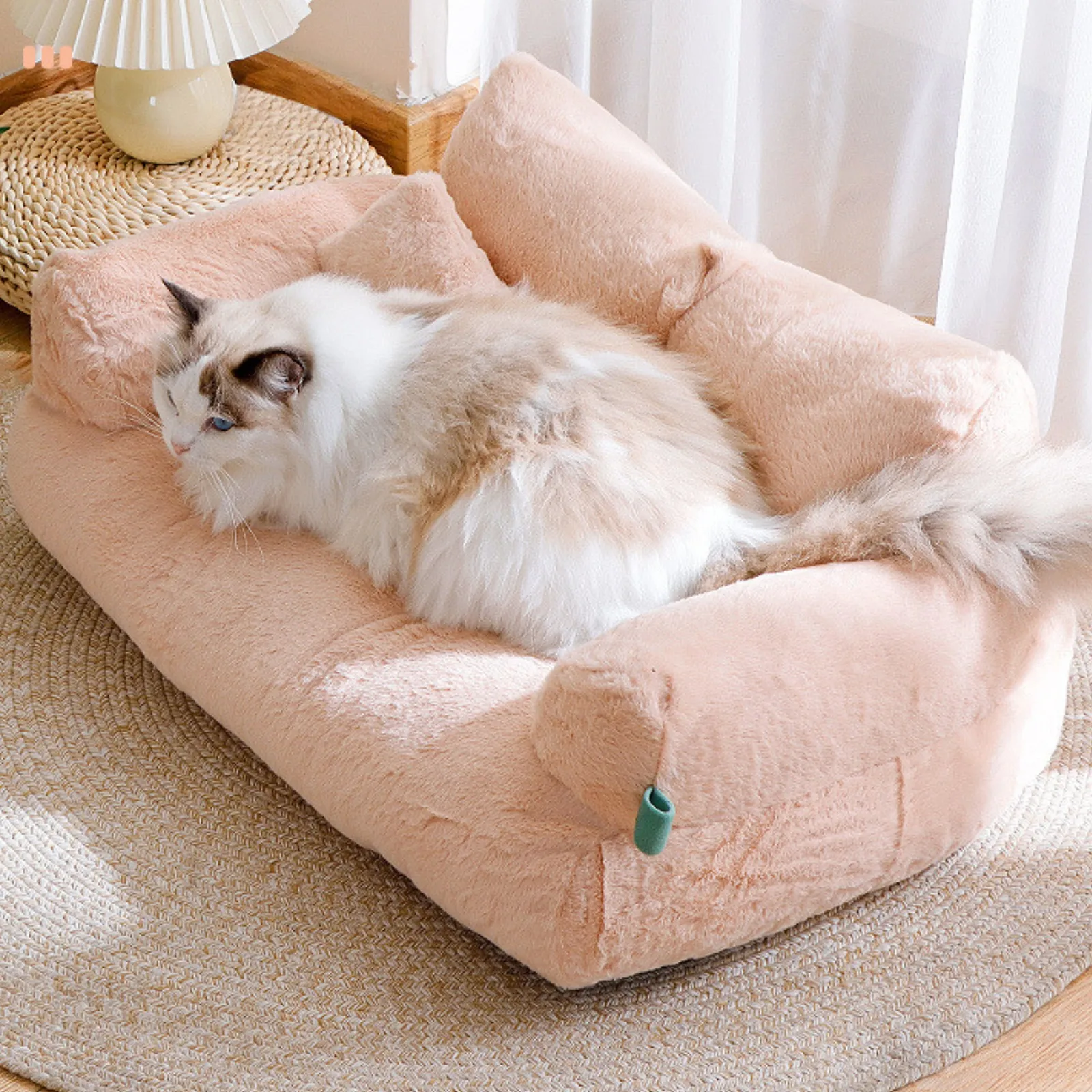 ピンクふわふわかわいい洗える冬暖かいソフトペット犬猫ソファベッドソファ犬小屋の巣用品