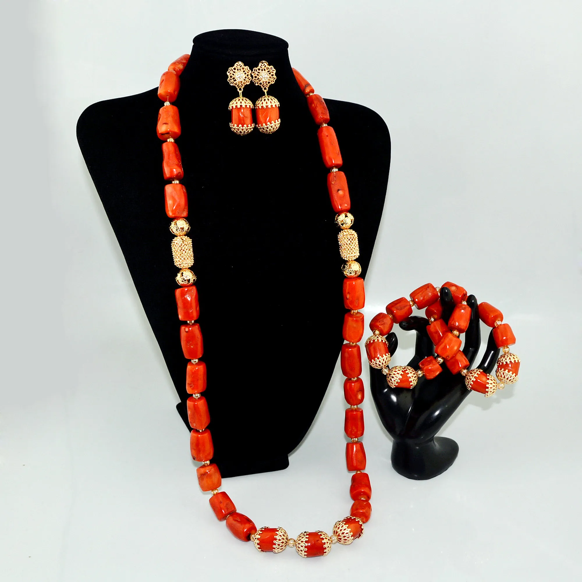 Conjunto de miçangas de joias estilo africano, colar e brincos, recém chegado, design nigeriano 2019