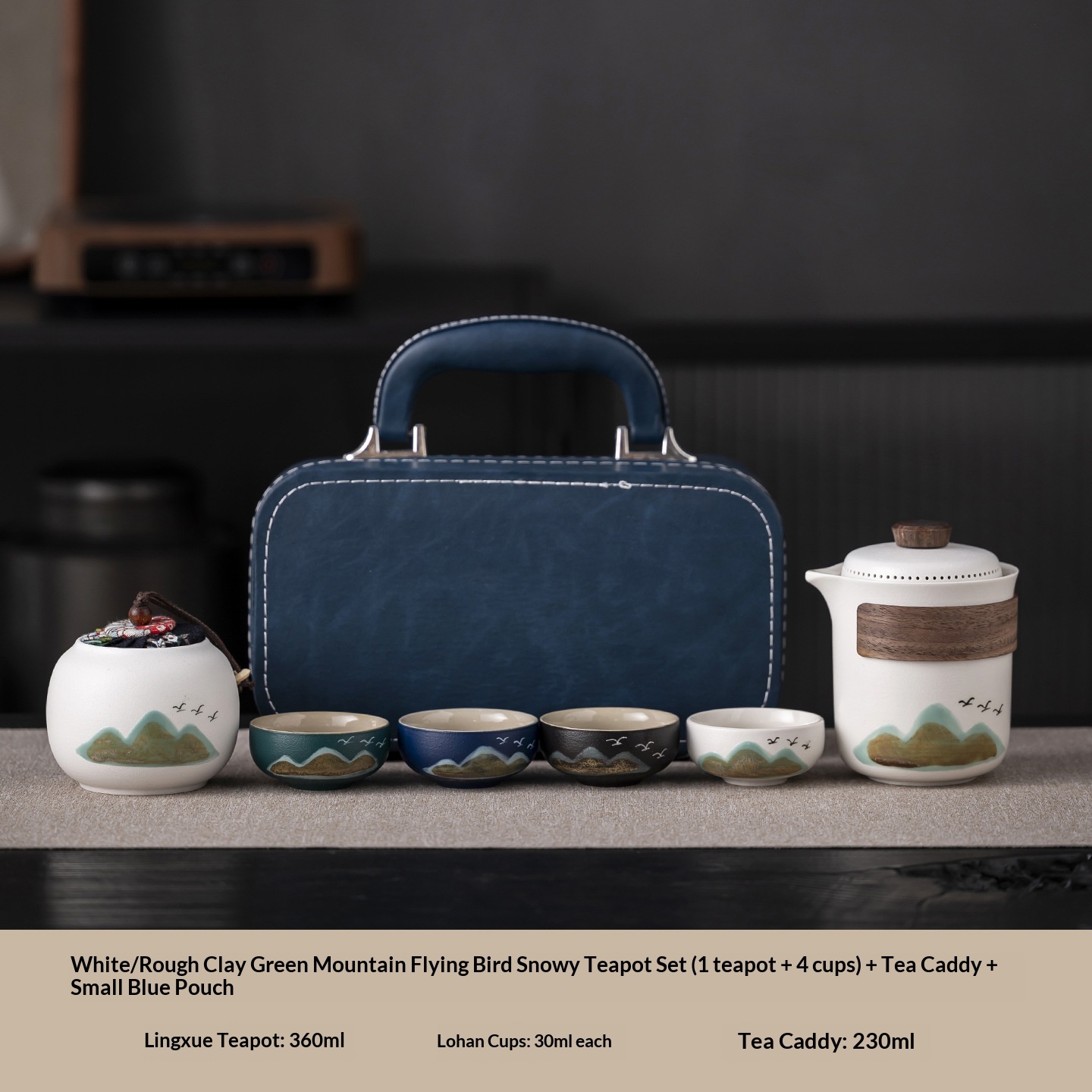 Oiseau de montagne blanc et vert + petit sac bleu