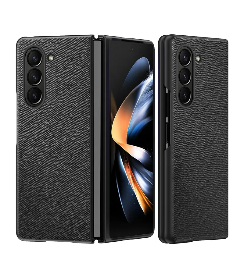 High Quality Business Phone Case For Samsung Galaxy Z Fold 5 Cross Pattern PU Leather Folded All-inclusive Protective Cover Case