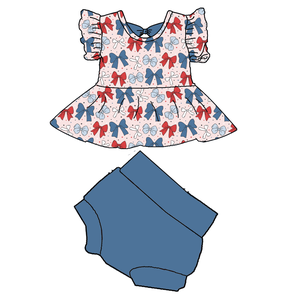 Özelleştirilmiş vatansever baskı tasarım bambu bebek Romper yenidoğan kısa kollu bambu bebek kısa kollu iki parçalı Set 4 temmuz - Product Image 6