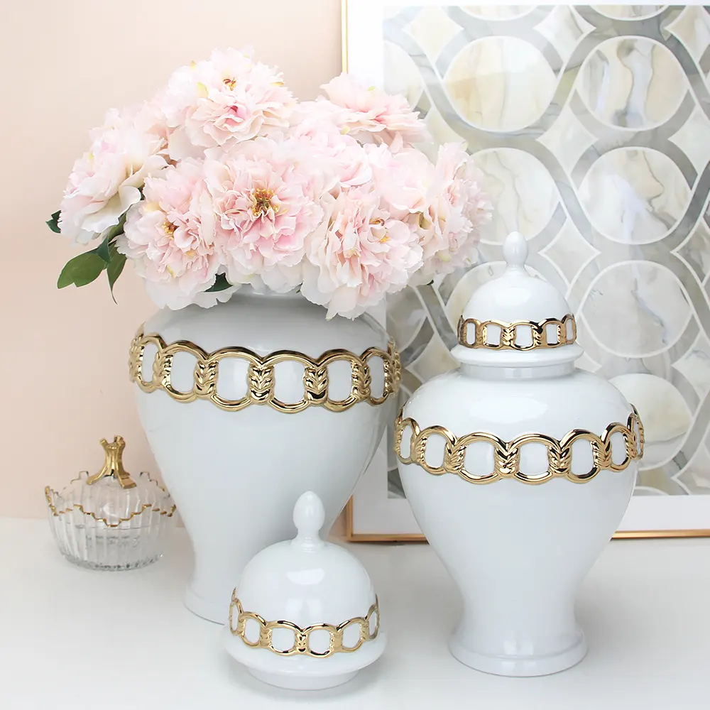 Nordic ceramic ginger jar hall decors porcelain white home decor jar set 14 inch