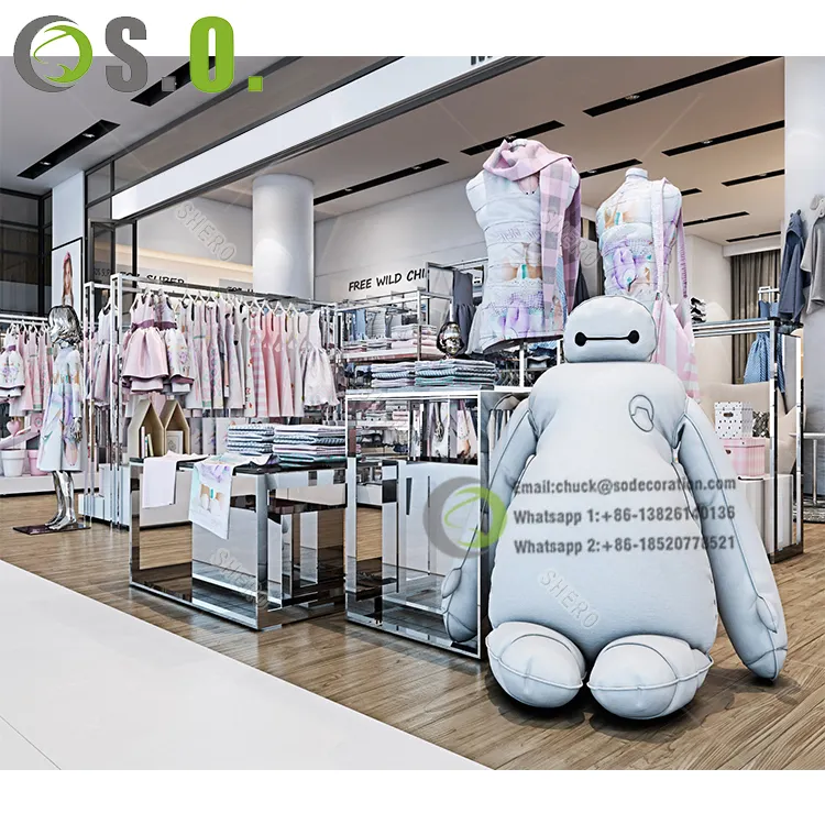 Porta roupas infantis, design de loja de bebês, loja de roupas, design de interiores