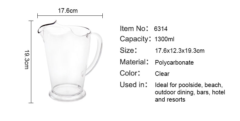 Barware 1140ml Unbreakable Ice Lip Jug with Spout Plastic Beer Pitcher 43oz Polycarbonate Beer Jug
