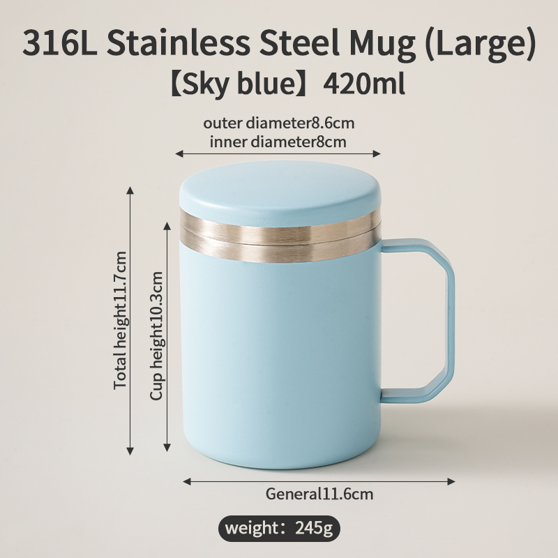 316L Stainless Steel Mug (Sky Blue, Large)