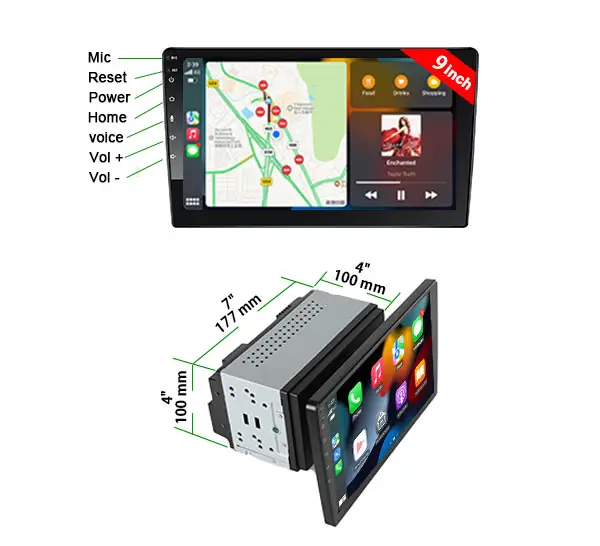 Preço do fabricante do fornecedor Monitor WIFI BT sistema de tela sem fio 9 polegadas Android Carplay rádio automotivo estéreo áudio DVD player