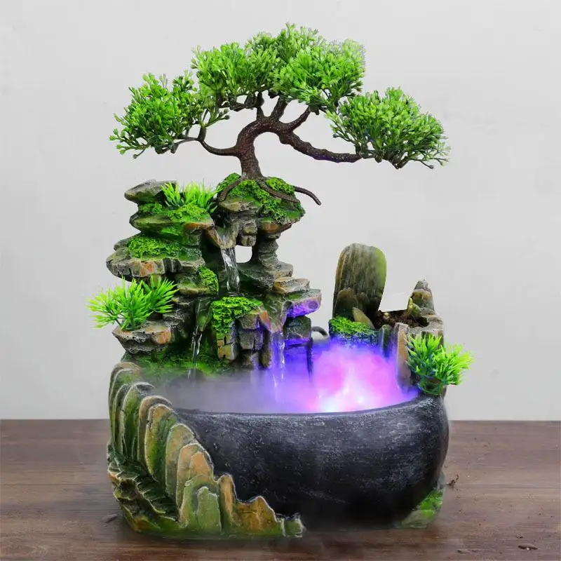 Indoor Meditation Water Fountain Desktop Home Decor Resin Tabletop Water Fountain With Led Light Atomizer