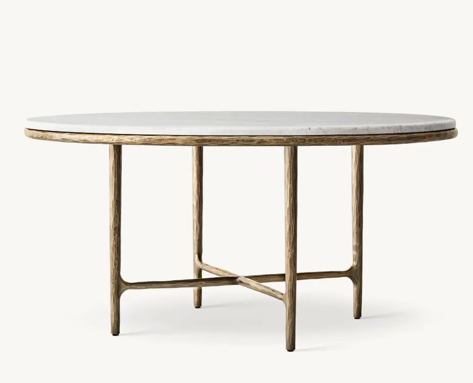 2024 moderno di lusso sala da pranzo in metallo dorato tavolo da pranzo rotondo in marmo naturale forgiato
