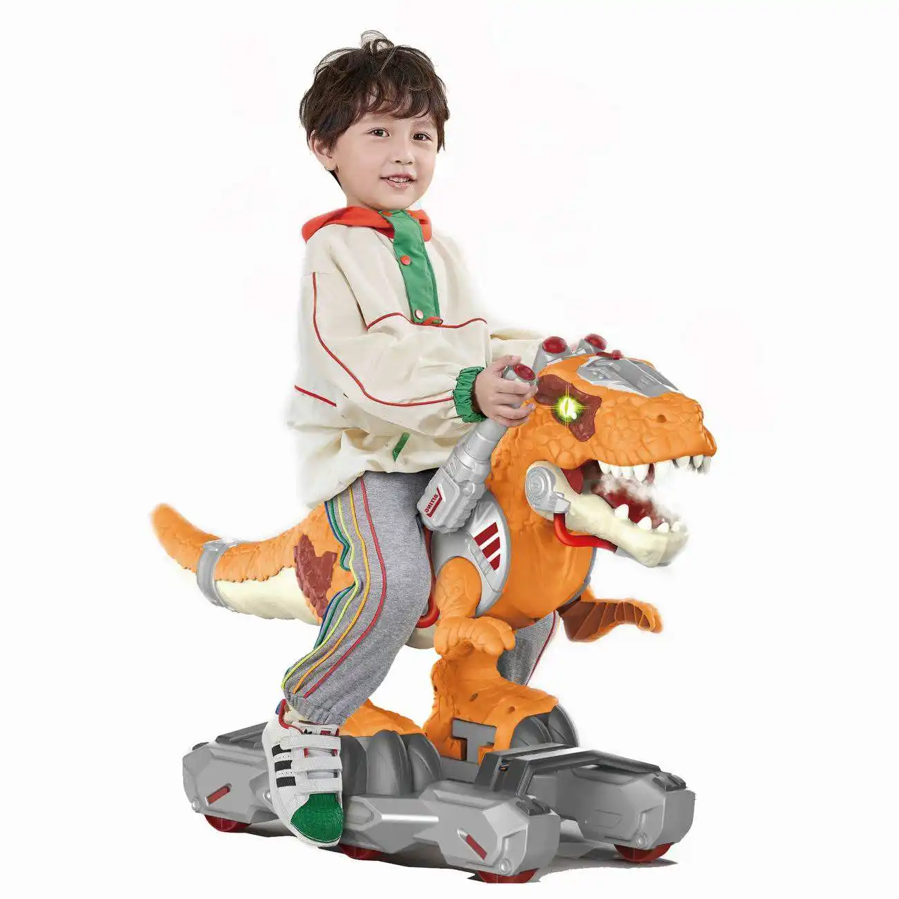 2023 Pop Ride On Toy Elektrischer Dinosaurier Roller Rutsche DIY Dinosaurier Walker Leichte Musik Spray Dinosaurier Auto Für Kleinkinder Kinder