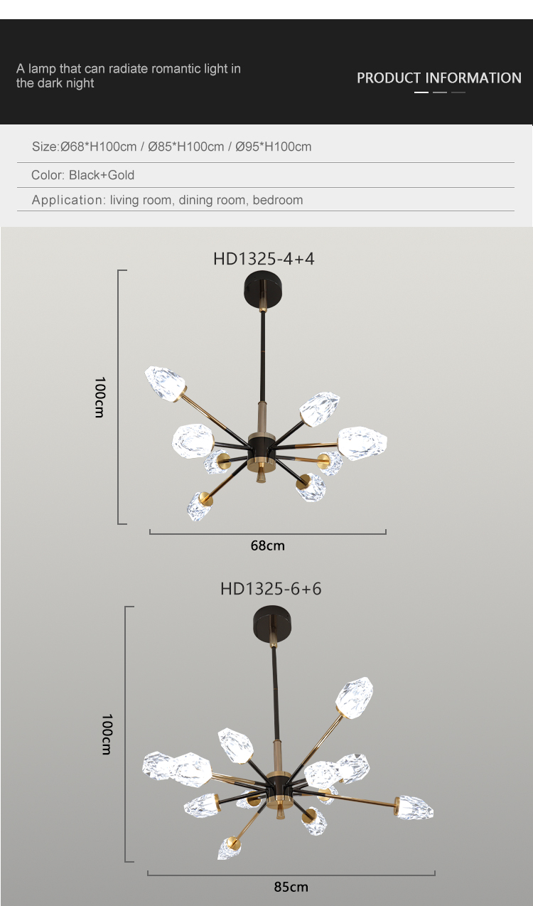New Product Black Gold Decoration Restaurant Hanging Lamp Living Room Luxury LED Chandelier Pendant Light