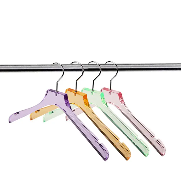 LEEKING Wholesale brand color fashion crystal custom LOGO acrylic anti-slip heavy duty clothing display hanger