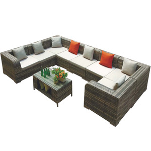 Veranda <span class=keywords><strong>1</strong></span> + 3 + <span class=keywords><strong>1</strong></span> kesit yemek konuşma koltuk takımı rattan hasır bahçe mobilyaları kanepe düşük masa yastık ile set