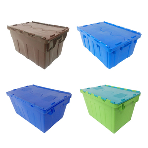 Contenedores de mano de rotación de nido de almacenamiento logístico de alta resistencia, caja móvil de plástico con tapa, caja grande de pared sólida rectangular de 80L