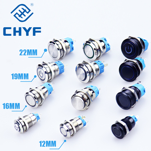 CHYF 12 16 19 22mm Black with Led Momentary Metal Pushbutton on off Switch CE ROHS IP67 Metal Push Button Switch with Connector - Product Image 1