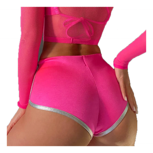 Ailangke Wholesale Custom Hot <strong>Pink</strong> Glossy Cheeky Pants Booty Pole Dancing Shorts - Product Image 1