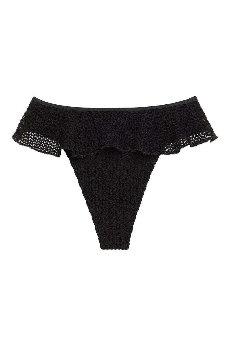 Braguita de bikini de pierna alta con volantes de crochet negro