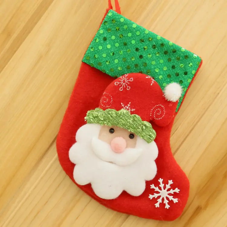 Venta al por mayor regalo de Santa Mister muñeco de nieve fábrica suministros de Navidad calcetín acolchado medias de Navidad rojo calcetín de Navidad