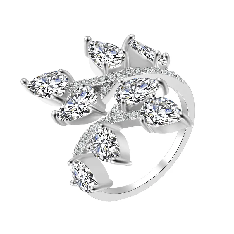 Raquete rp2024 anel de cristal clássico, zircônia cúbica, flor de sol, para mulheres, joias de casamento cz