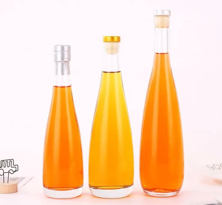 Botella de vidrio vacía de 1000Ml, 750Ml, 500Ml, 375Ml, 200Ml, transparente, para zumo de fruta, helado, vino, con corcho
