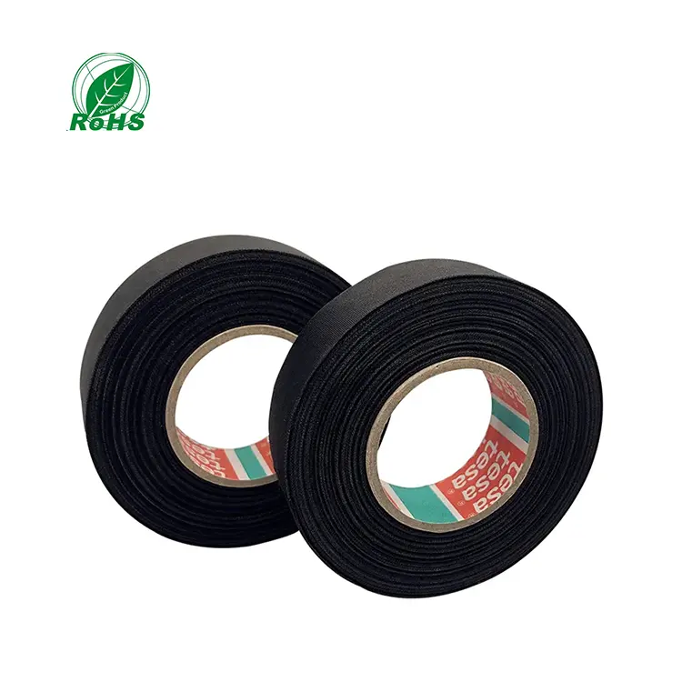 Heat resistance Solvent free rubber adhesive Pet cloth wire harness tape Tesa 51025 0.16mm black car wire harness wrapping tape