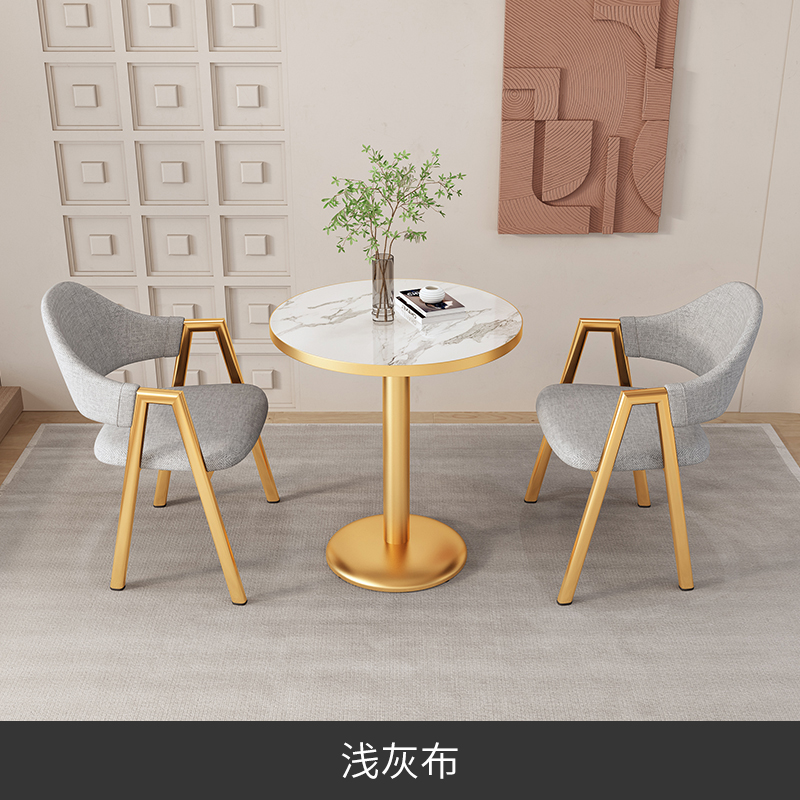 table and 2 chairs with light gray fabric 60x60x75cm