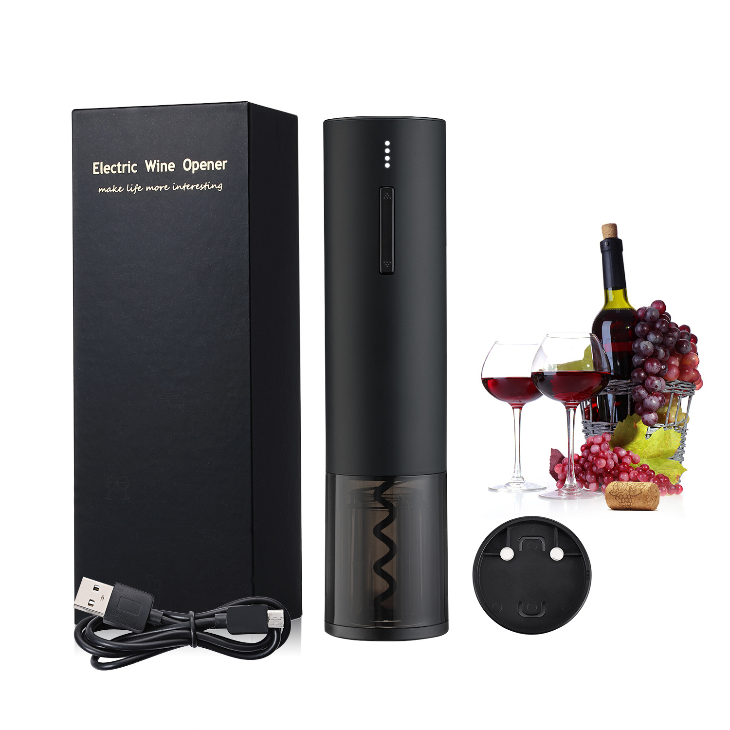 Coffret cadeau noir, base de coupe-papier, câble USB