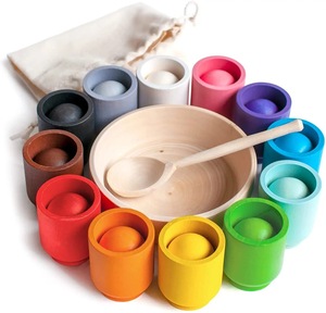 את האחרון עץ צבע התאמת צעצועים חינוכיים, DIY12 צבע כוס זוג עגול כדור צעצועים, פאזל העץ לילדים צבע recognit