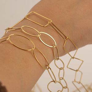 Toptan çeşitli büyük boy 18K PVD altın kaplama geometrik bağlantı zincirleri | Oval dikdörtgen altıgen tasarımlar DIY takı yapımı için - Product Image 2