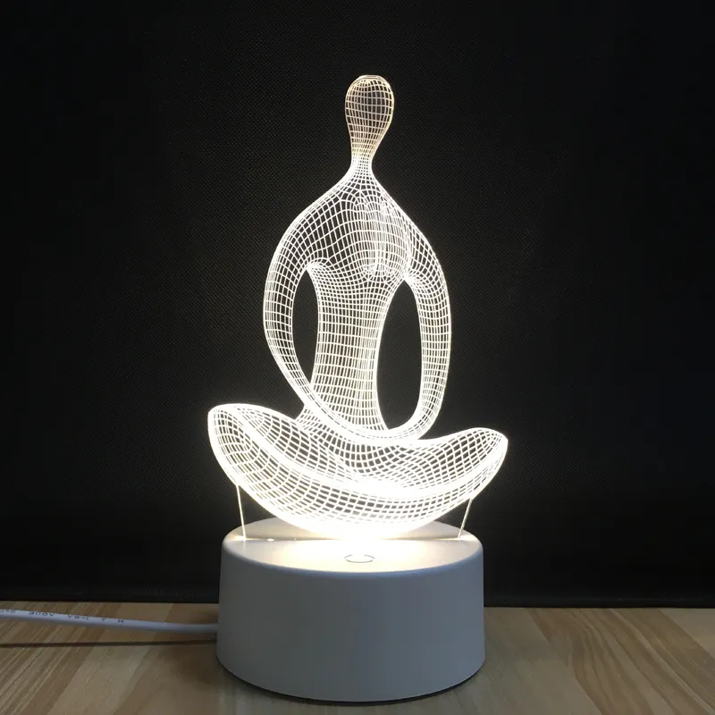 3D Meditazione Yoga Luce di Notte Acrilico 3D LED USB Lampada Da Tavolo A LED