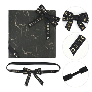 <strong>Custom</strong> Black Printed Gift Wrapping Pre Tied Decorative Packing Ribbon Gift <strong>Bows</strong> With <strong>Elastic</strong> Stretch <strong>Loop</strong> for Chocolate Box - Product Image 4