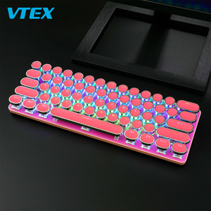 Teclado redondo y duradero de fábrica, teclado rosa con efecto de luz RGB, 61 teclas, USB para videojuegos - Product Image 2