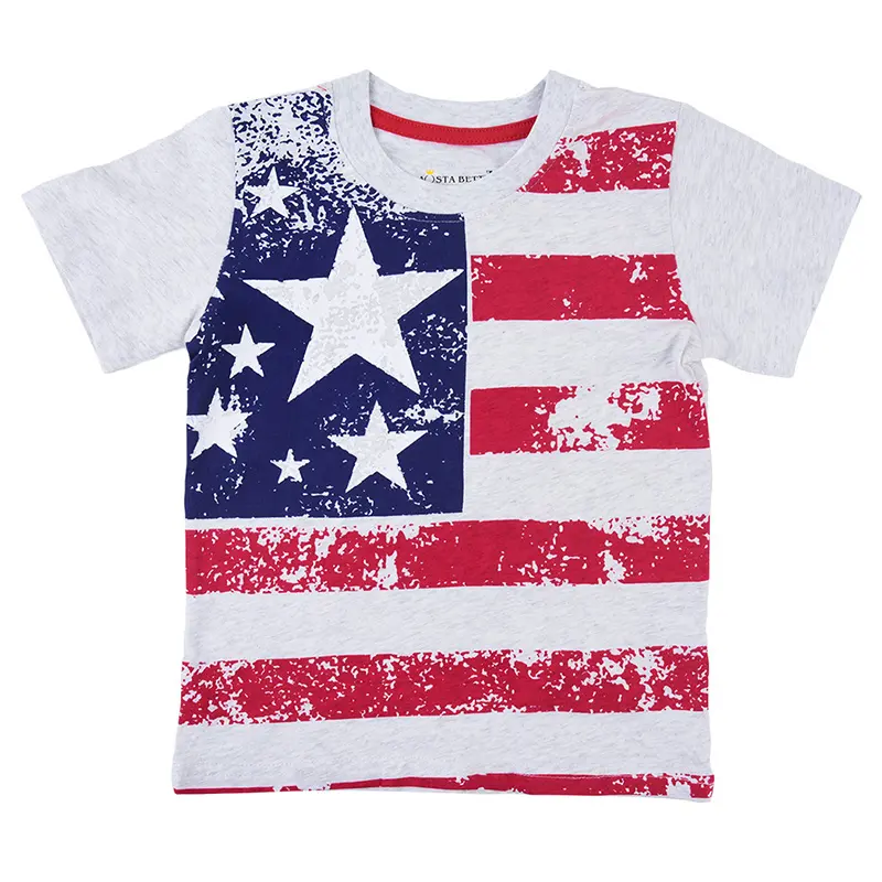 Souvenir di Modo di Estate Del Manicotto Del Bicchierino di Tutta La Stampa di Bandiera Americana O-Collo Bambini T-Shirt