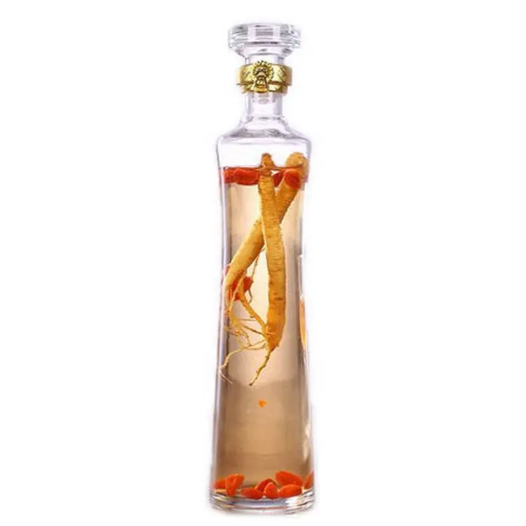 Botella de vino blanca de 500ml, transparente, creativa, con hebilla, tapón de ginseng, caja de madera