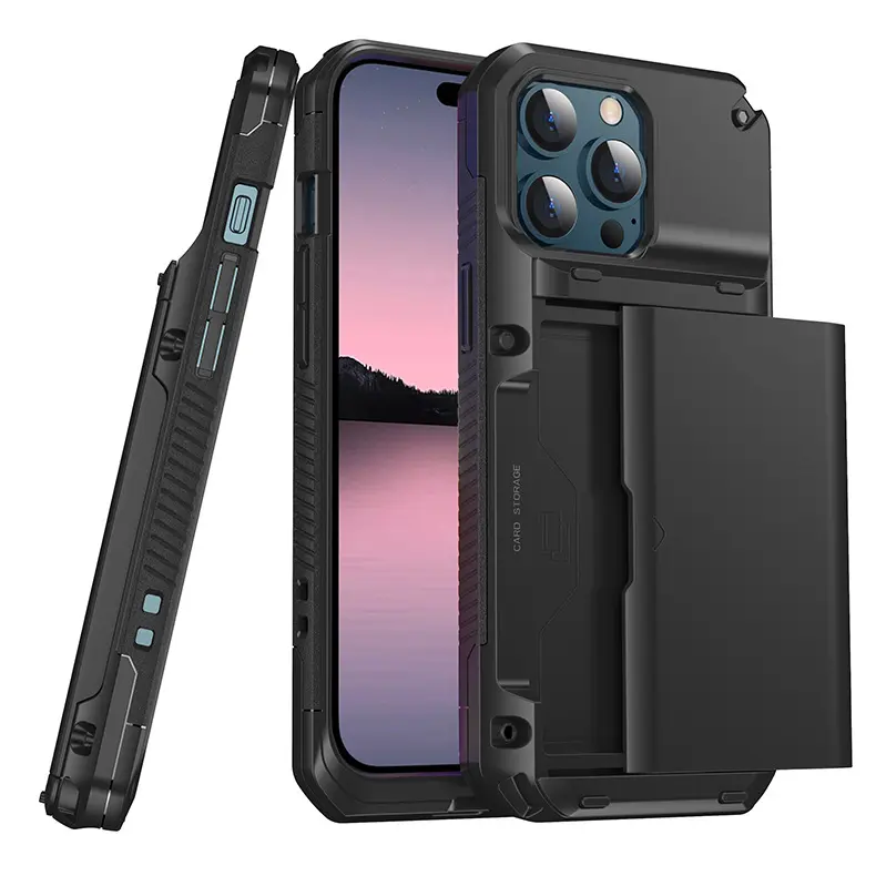 For iPhone 15 Pro Max Case Wallet with Card Holder, Shockproof PC TPU 2 in 1 Slide ID Slots Phone Cover For iPhone 15 Pro Max